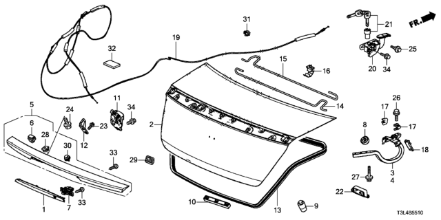 2013 Honda Accord Cable Assembly, Trunk & Fuel Lid Opener Diagram for 74880-T3L-A01