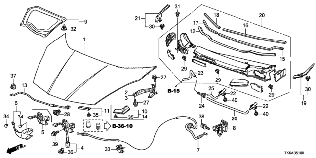 2013 Honda Fit Cover, Hood Lock Diagram for 74125-TK6-A00