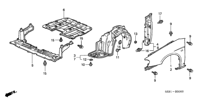 2004 Honda Civic Fender, Right Front (Inner) Diagram for 74101-S5B-J01