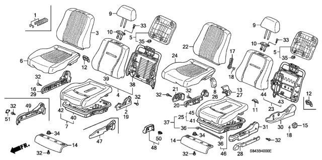 1999 Honda Accord 4 Door LXV6 KA 4AT Front Seat Diagram