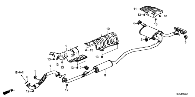 2020 Honda Civic Muffler, Exhaust Diagram for 18307-TBA-A52