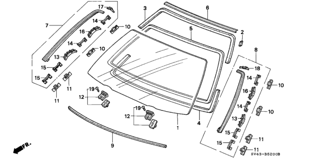 1995 Honda Accord Rubber C, FR. Windshield Dam Diagram for 73127-SV4-000