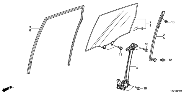 2013 Honda Fit EV Rear Door Glass - Regulator Diagram