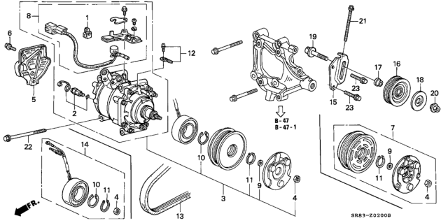 1993 Honda Civic 2 Door EX KA 5MT A/C Compressor (Sanden) Diagram