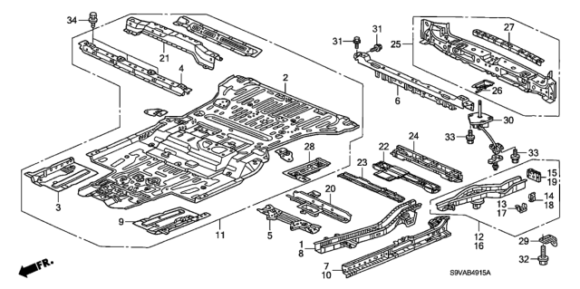 2008 Honda Pilot 5 Door EX (2WD) KA 5AT Floor Panels Diagram