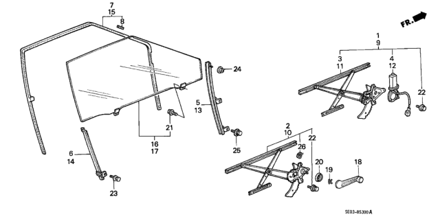 1989 Honda Accord Regulator, Driver Side Door Diagram for 72250-SE0-A01