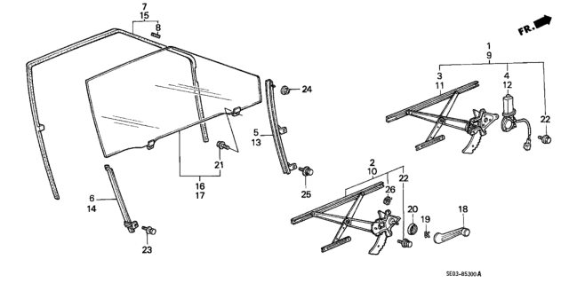 1989 Honda Accord Regulator, Passenger Side Door Diagram for 72210-SE0-A01