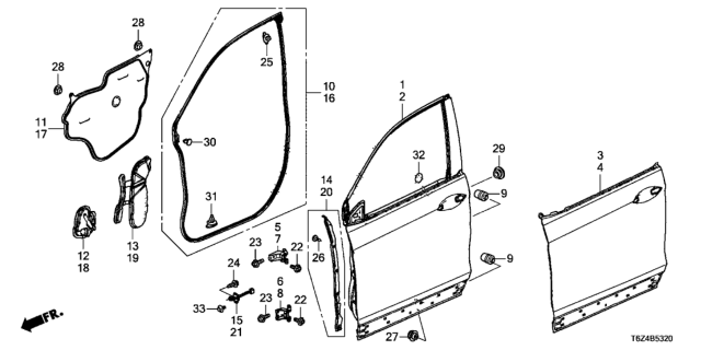 2017 Honda Ridgeline 4 Door RTL (2WD) KA 6AT Front Door Panels Diagram