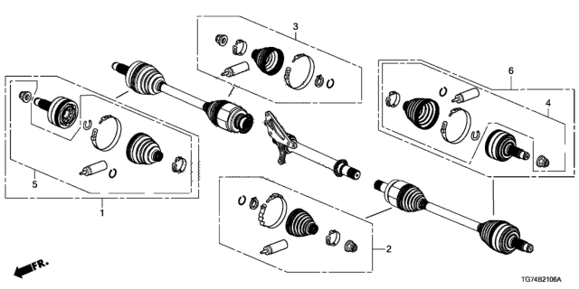 2019 Honda Pilot 5 Door TRG (2WD) KA 9AT Front Driveshaft Set Short Parts Diagram