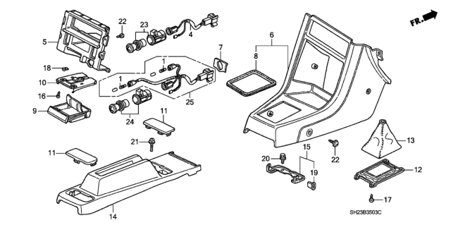 1990 Honda CRX Console Assy., RR. *NH167L* (GRAPHITE BLACK) Diagram for 83440-SH2-A00ZC