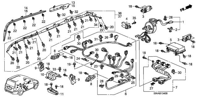 2008 Honda Pilot Wire Harness, SRS Floor Diagram for 77962-S9V-A11