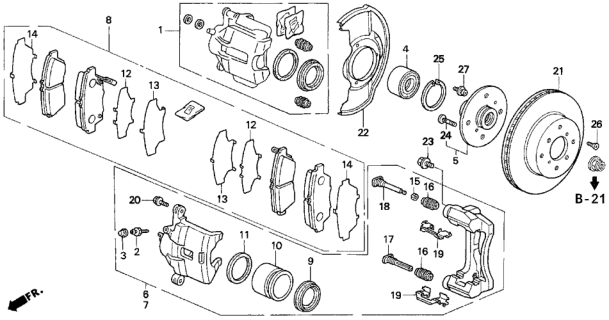 1994 Honda Prelude 2 Door SI KA 5MT Front Brake Diagram