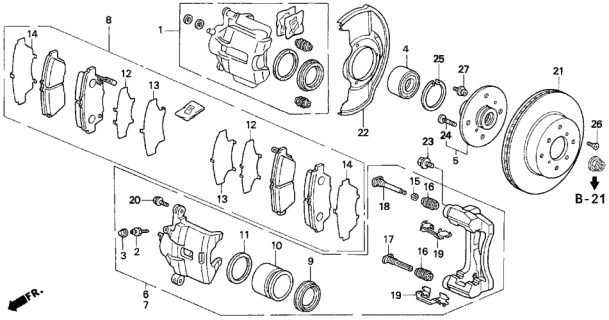 1992 Honda Prelude Caliper Sub-Assembly, Left Front Diagram for 45019-SS0-000