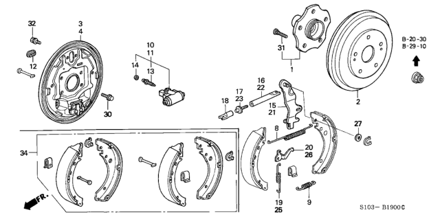 1999 Honda CR-V 5 Door LX (2WD) KA 4AT Rear Brake (Drum) Diagram