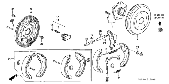 1999 Honda CR-V Drum, Rear Brake Diagram for 42610-S70-000