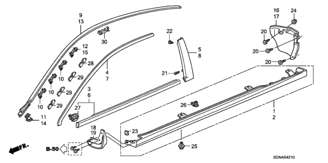 2007 Honda Accord Molding, R. Windshield Side Diagram for 73153-SDN-A01