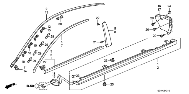 2007 Honda Accord Garnish Assy., L. Side Sill *NH578* (TAFFETA WHITE) Diagram for 71850-SDN-A21ZD