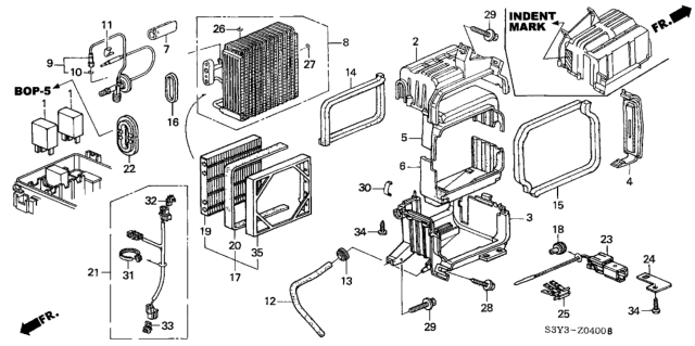 2002 Honda Insight 3 Door DX KA 5MT A/C Cooling Unit Diagram