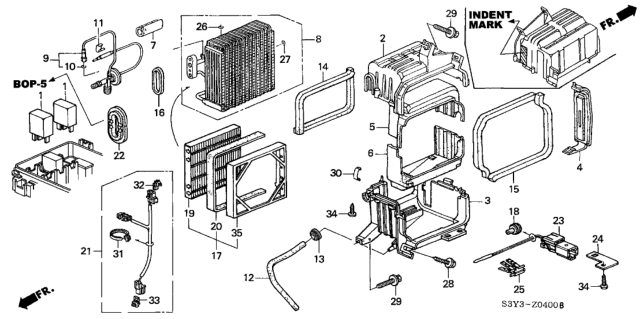 2002 Honda Insight A/C Cooling Unit Diagram