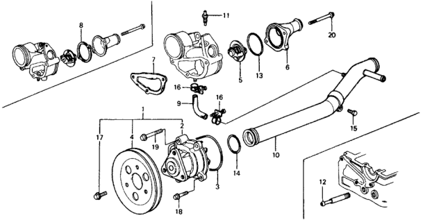 1977 Honda Civic 5 Door ** KL HMT Water Pump - Thermostat Diagram