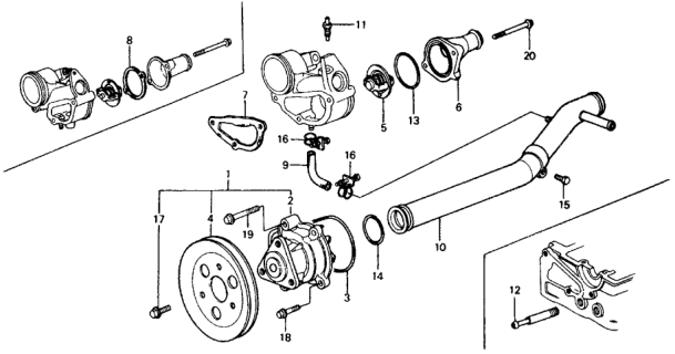 1977 Honda Civic Water Pump - Thermostat Diagram