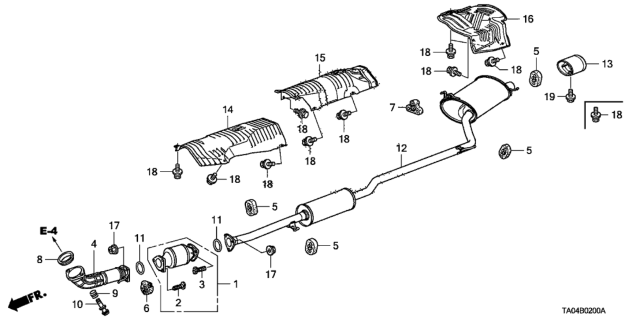 2009 Honda Accord Muffler, Exhuast Diagram for 18307-TA0-A12
