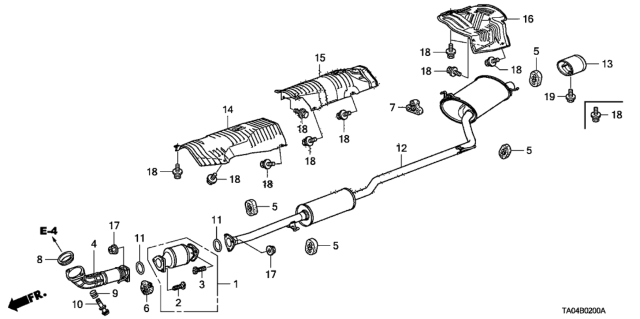 2008 Honda Accord Muffler, Exhuast Diagram for 18307-TA5-A11