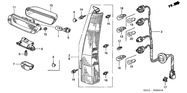 2003 Honda CR-V Lamp Unit, L. Tail Diagram for 33551-S9A-A00