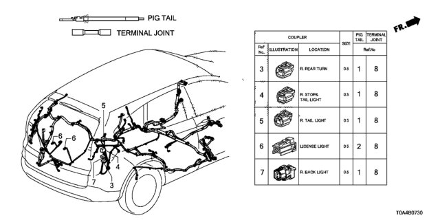 2012 Honda CR-V 5 Door LX (AWD) KA 5AT Electrical Connector (Rear) Diagram