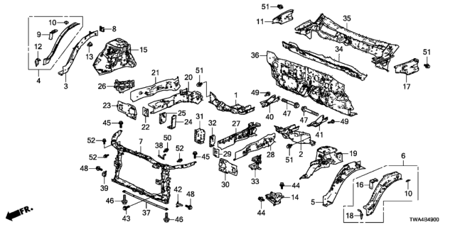 2019 Honda Accord Hybrid Bulkhead, Front Diagram for 60400-TWA-A00ZZ
