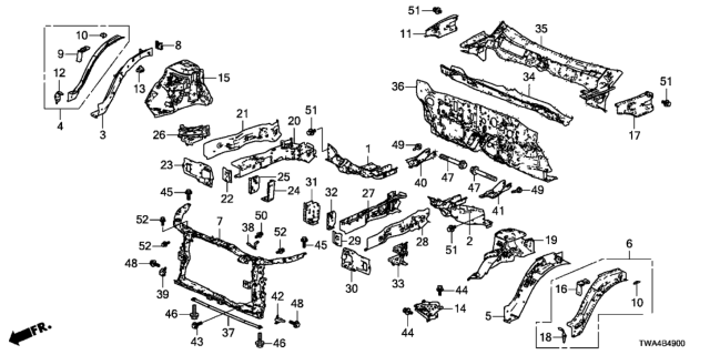 2020 Honda Accord Hybrid Front Bulkhead - Dashboard Diagram