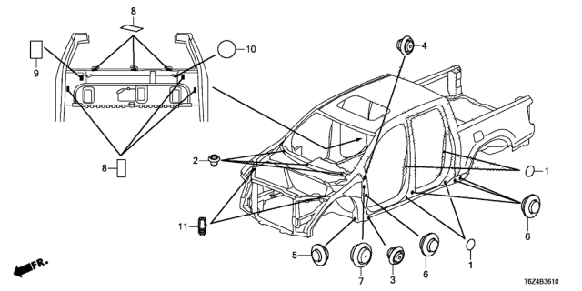 2021 Honda Ridgeline Grommet (Front) Diagram