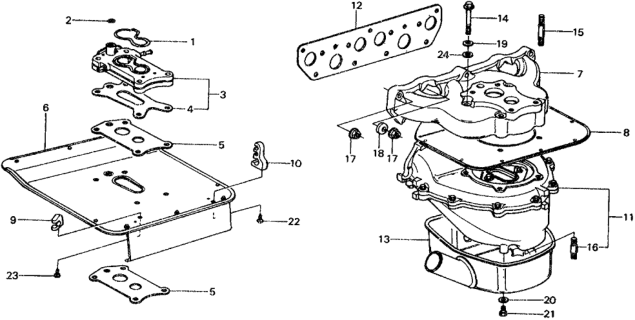 1976 Honda Civic 5 Door ** KL HMT Carburetor Insulator  - Manifold Diagram