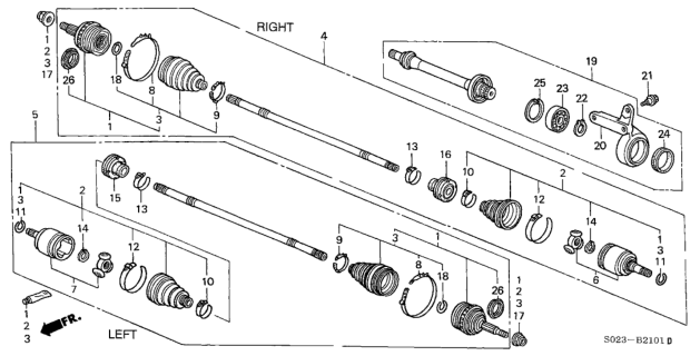 2000 Honda Civic Circlip Diagram for 44338-S01-A21