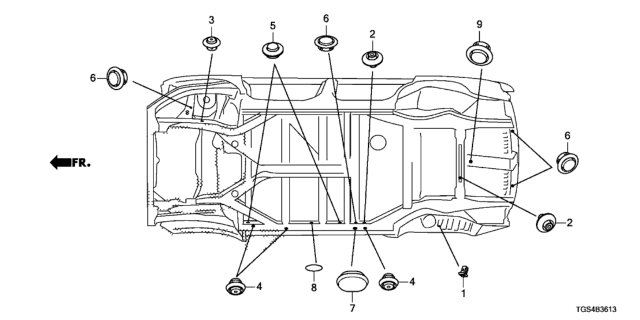 2020 Honda Passport 5 Door EXL (AWD) KA 9AT Grommet Diagram 4