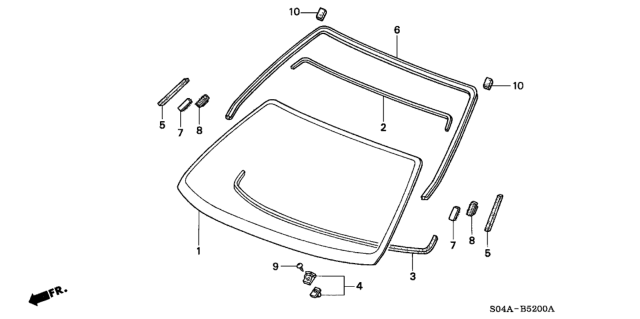 2000 Honda Civic Glass, Front Windshield (Green) Diagram for 73111-S04-A00