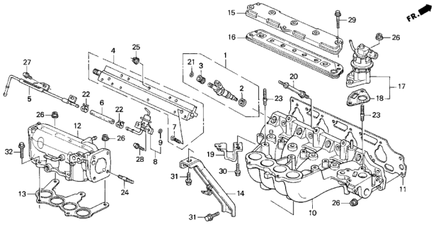 1997 Honda Odyssey 5 Door LX (7 SEATS (3PB)) KA 4AT Intake Manifold (2.2L) Diagram