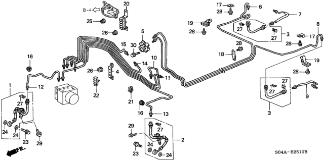 2000 Honda Civic Hose Set, Left Front Brake Diagram for 01465-S04-A01