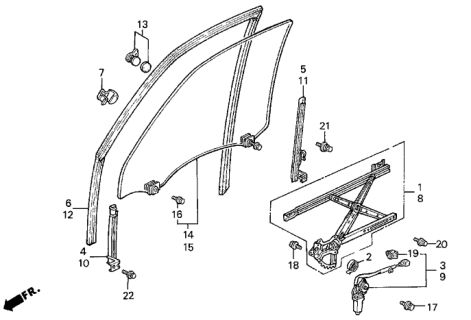 1991 Honda Accord Regulator, Right Front Door Power Diagram for 72211-SM1-A11