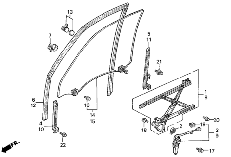 1991 Honda Accord Glass Assy., R. FR. Door (Green) Diagram for 73300-SM4-A00