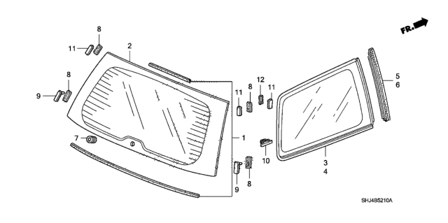 2010 Honda Odyssey 5 Door EXL-T KA 5AT Rear Windshield - Quarter Glass Diagram