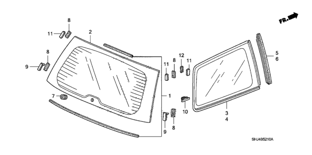 2009 Honda Odyssey Glass Set, RR. Windshield (Privacy)(Agc) Diagram for 73211-SHJ-A02