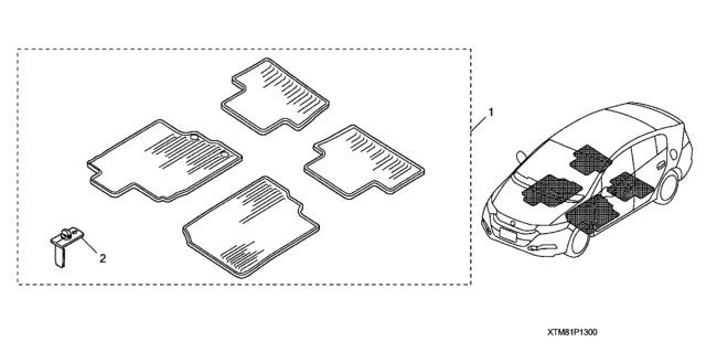 2012 Honda Insight 5 Door LX KA CVT All Season Floor Mats Diagram