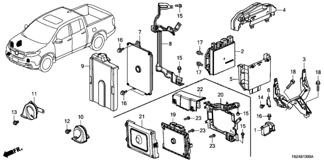 2019 Honda Ridgeline Horn Assembly (Low) Diagram for 38100-TZ5-A11