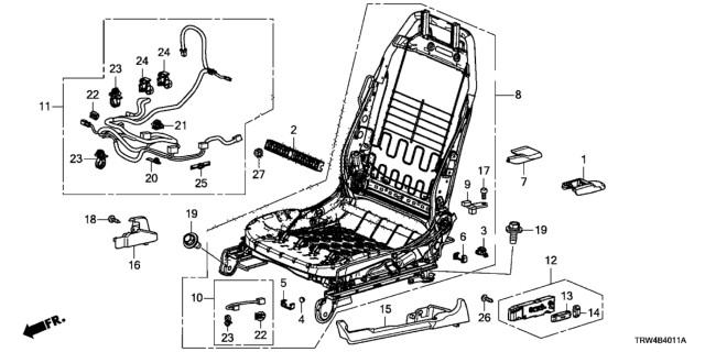 2018 Honda Clarity Plug-In Hybrid Front Seat Components (Driver Side) (Power Seat) Diagram