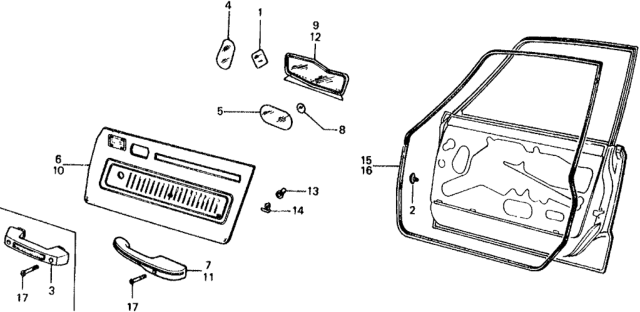 1977 Honda Civic 5 Door ** KL HMT Front Door Trim Diagram