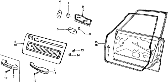 1975 Honda Civic Trim, R. FR. Door *NH1L* (BLACK) Diagram for 75821-663-670ZA