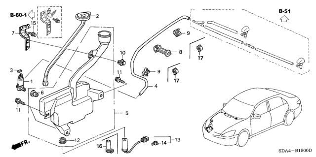 2004 Honda Accord Tank Set, Washer Diagram for 76840-SDA-A11