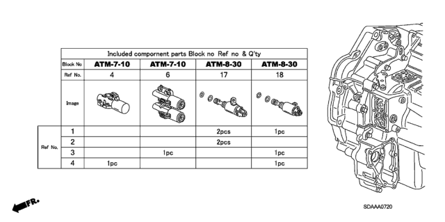 2007 Honda Accord 4 Door EX KA 5AT AT Solenoid Valve Set Diagram