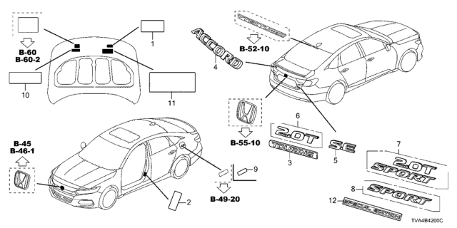 2020 Honda Accord Emblem, Rear (2.0T) Diagram for 75731-TVA-A01